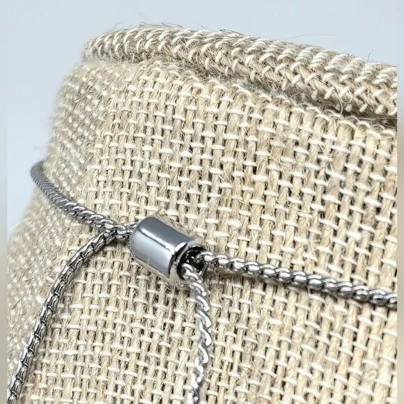 Chico's Chic Gemstone Statement Necklace Silver Tone Pink Adjustable NWOT - Picture 5 of 10